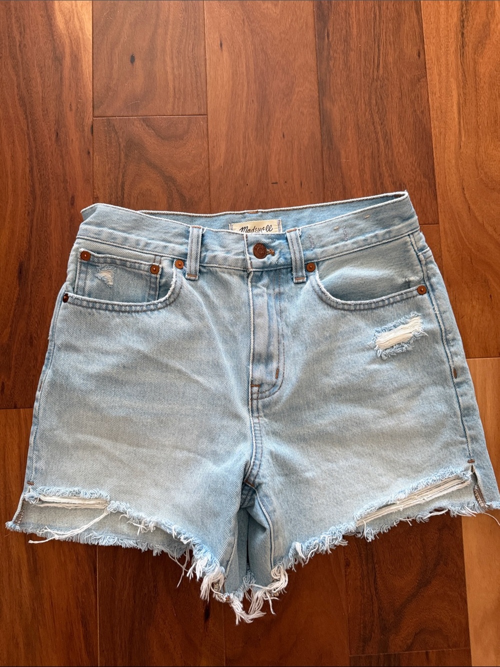 Madewell Light Wash Distressed Denim Shorts